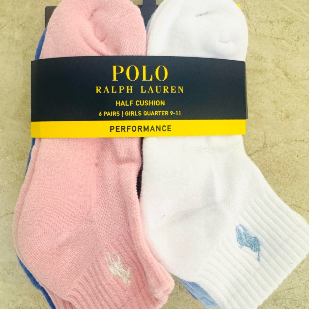 Polo Ralph Lauren Girls Sport Quarter Socks, 6-Pack - Picture 7 of 11